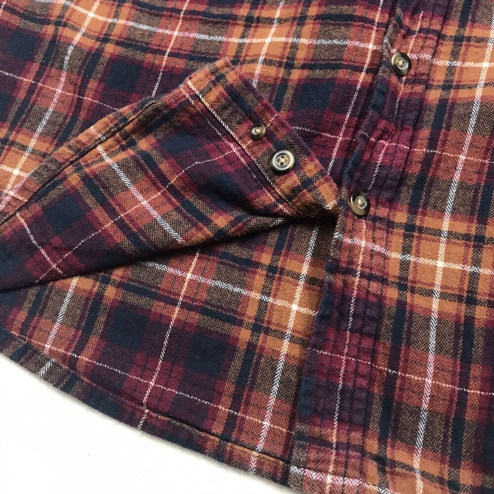 EDDIE BAUER Flannel Shirt Men M Ocher Cranberry Plaid Outdoor Autumn Grunge Gorp - Picture 13 of 16